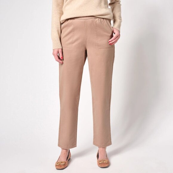 Denim & Co Petite EasyWear Twill Straight Leg Pant w/ Pockets  15514 - Picture 1 of 1